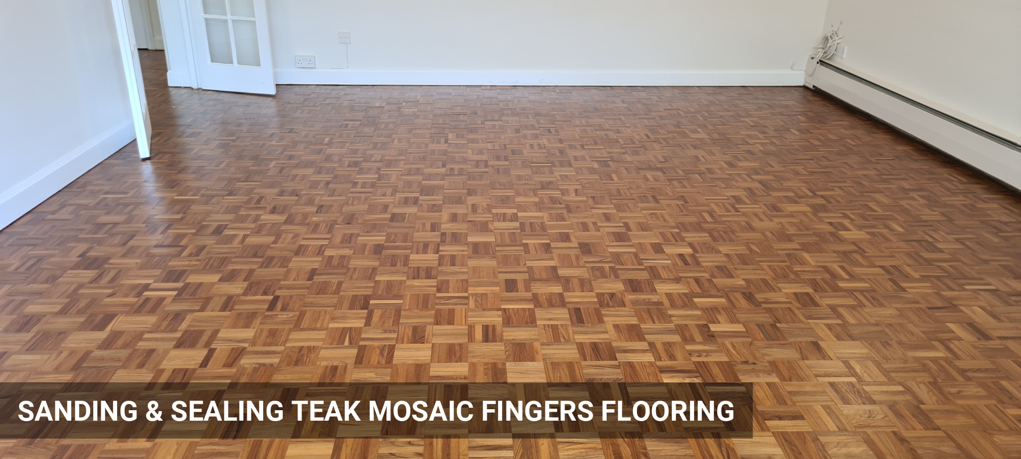 Sanding, Sealing & Gap Filling Teak Mosaic Fingers Flooring in Northwood, HA6