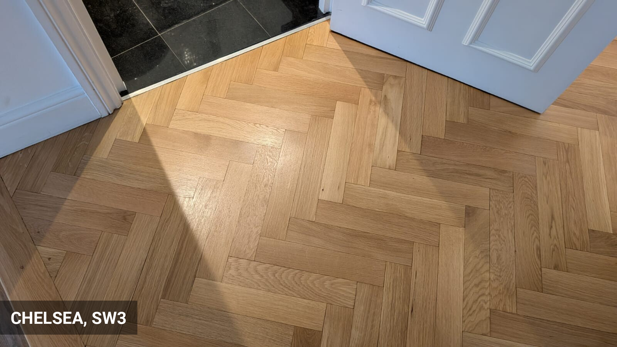 Herringbone Oak Parquet Flooring Refinishing in Invisible Lacquer in Chelsea