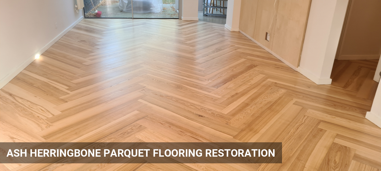 Ash Herringbone Parquet Flooring Restoration in Blackheath