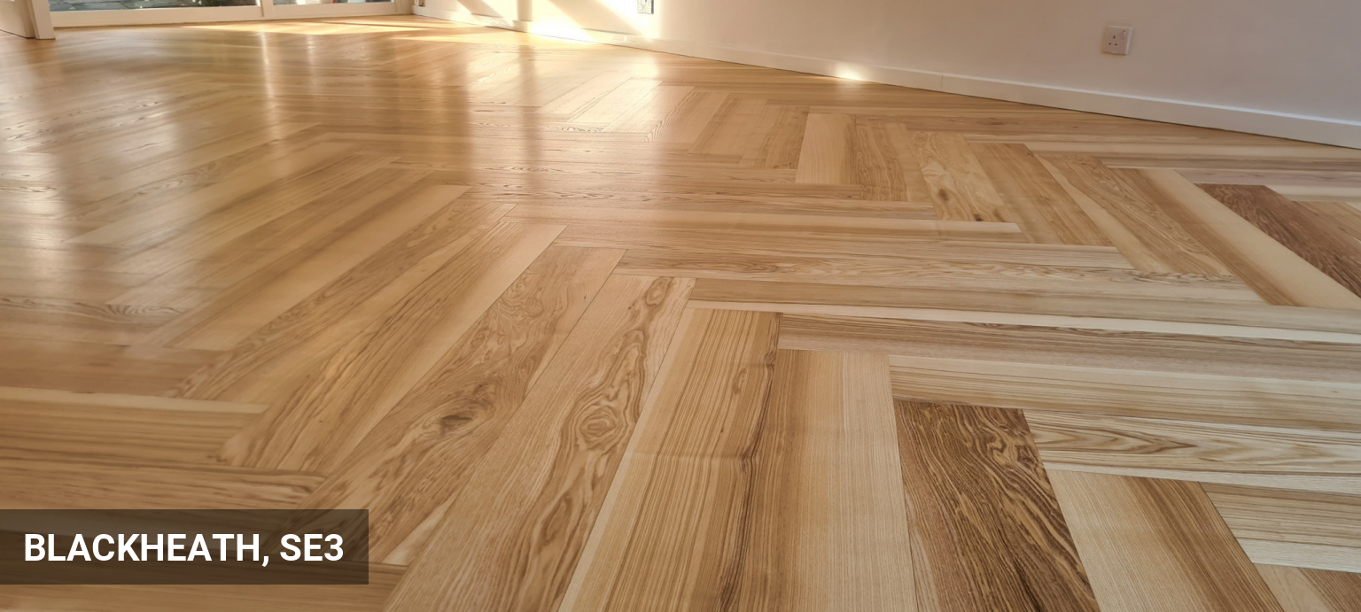 Ash Herringbone Parquet Flooring Restoration in Blackheath