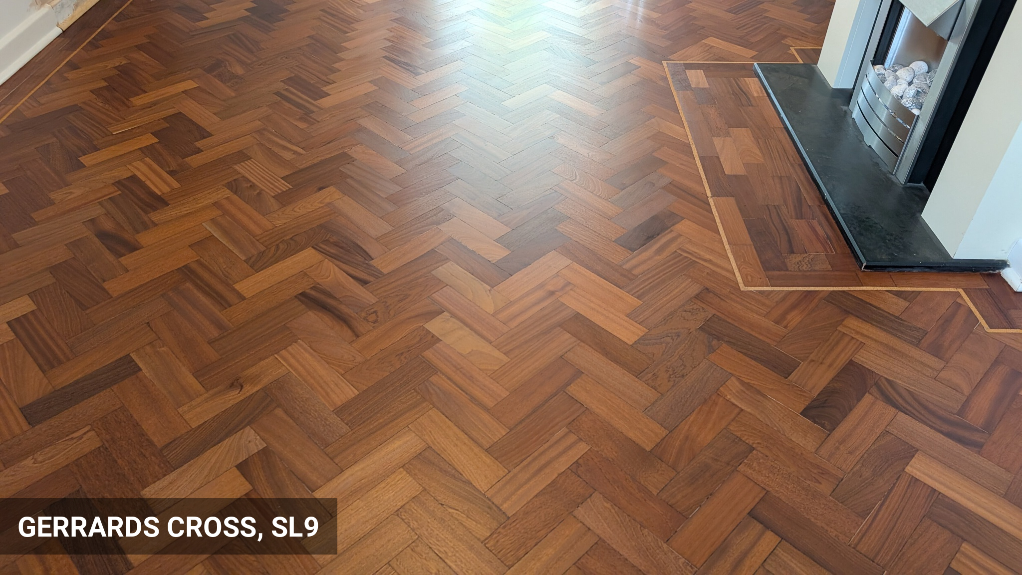 Elegant Merbau Parquet Flooring Restoration in Gerrards Cross