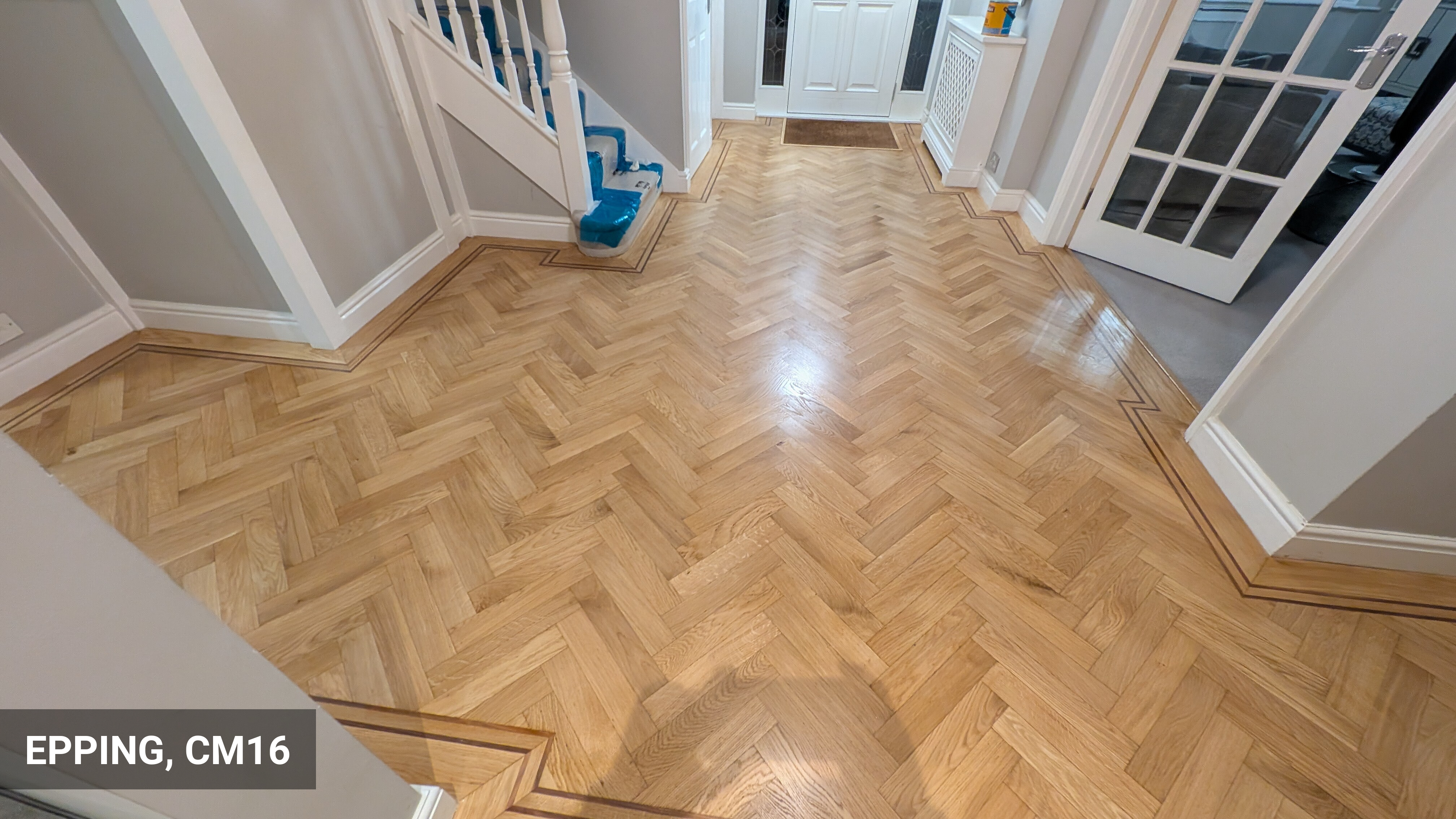 Renovation of Elegant Oak Parquet Flooring with Deco Border in Epping, CM16