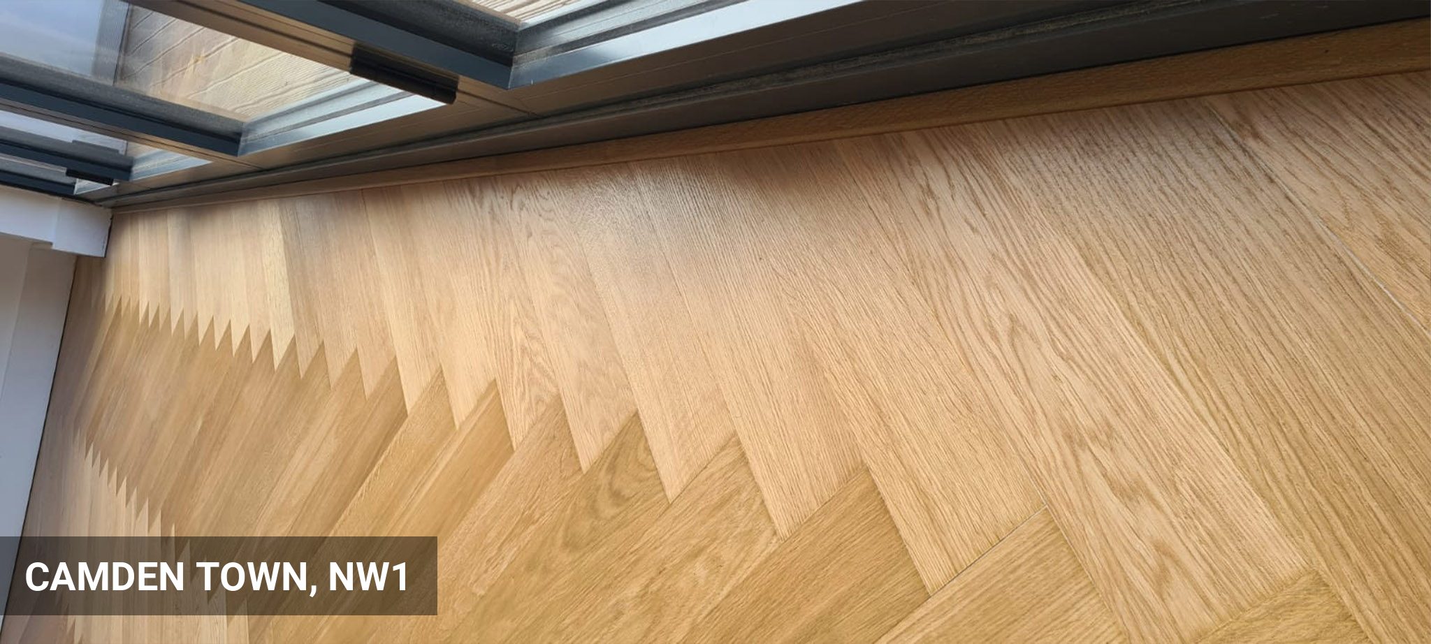 Restoration of Herringbone Oak Parquet Flooring & Oak Stairs in Camden Town