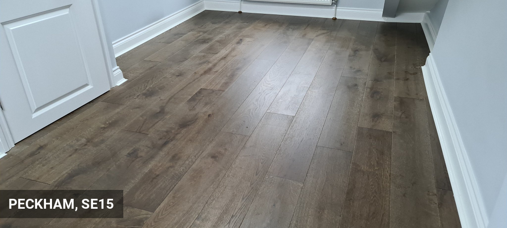 Installation of Dark Stained Engineered Oak Flooring in Peckham