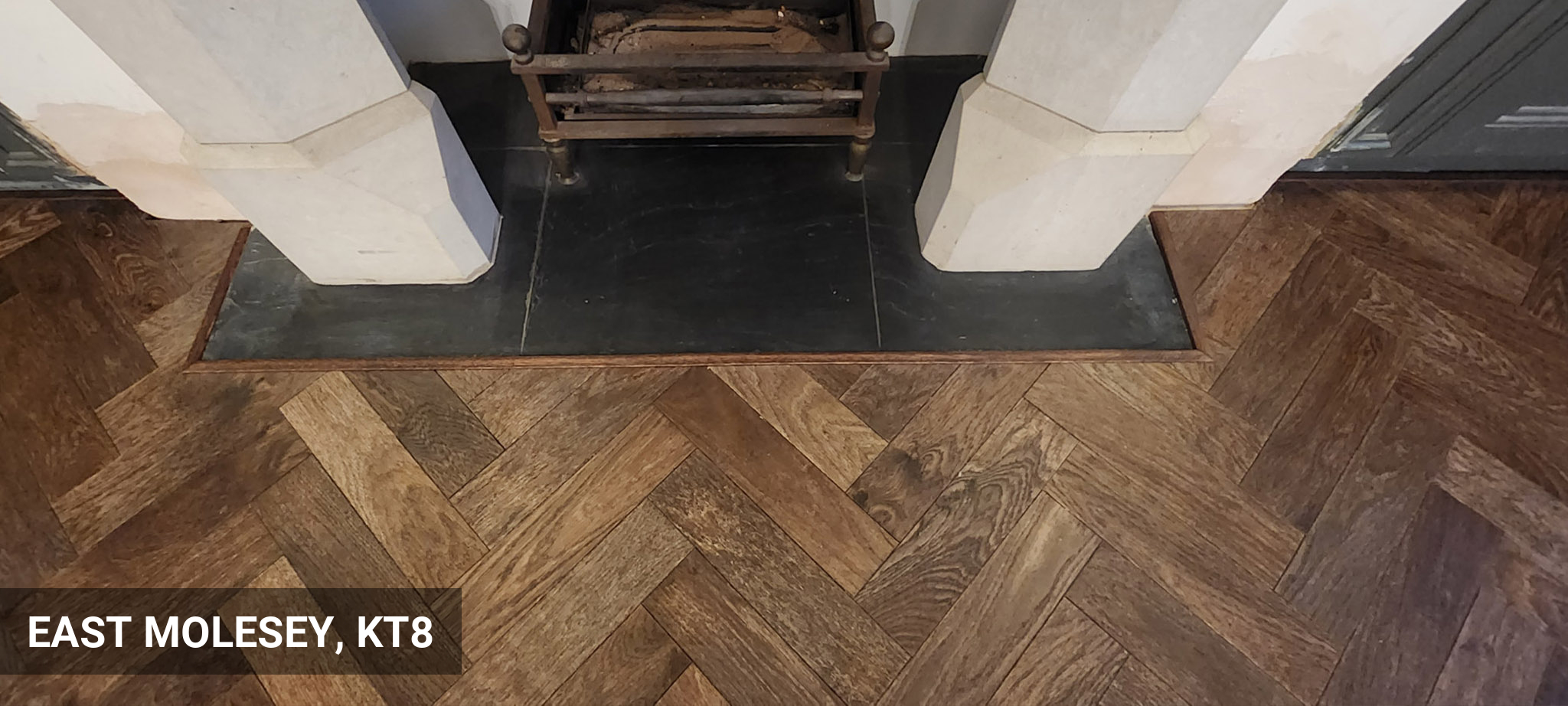 Installation of Herringbone Parquet Flooring in Dark Brown Colour in East Molesey