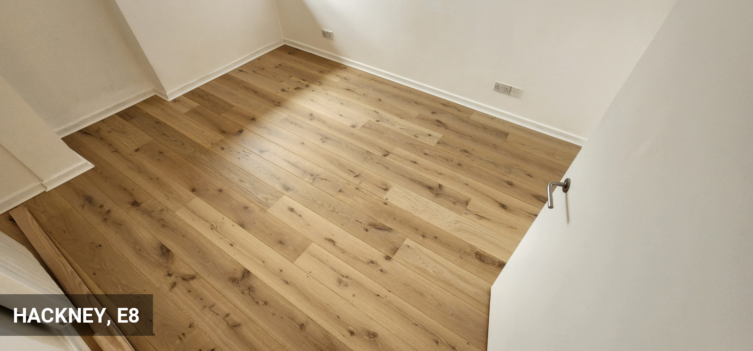 Installation of Timberlay Invisible Oak Engineered Wood Flooring in Hackney