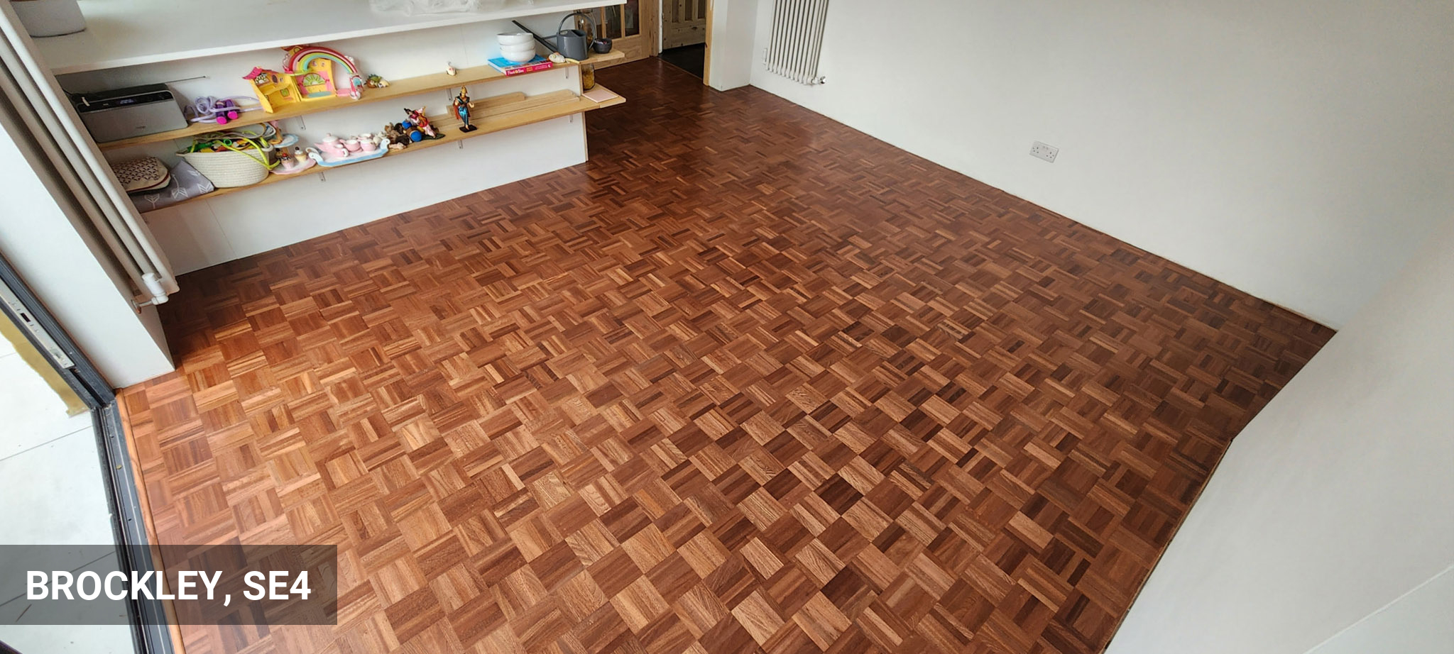 Merbau Mosaic Fingers Flooring Installation & Finishing in Brockley, SE4