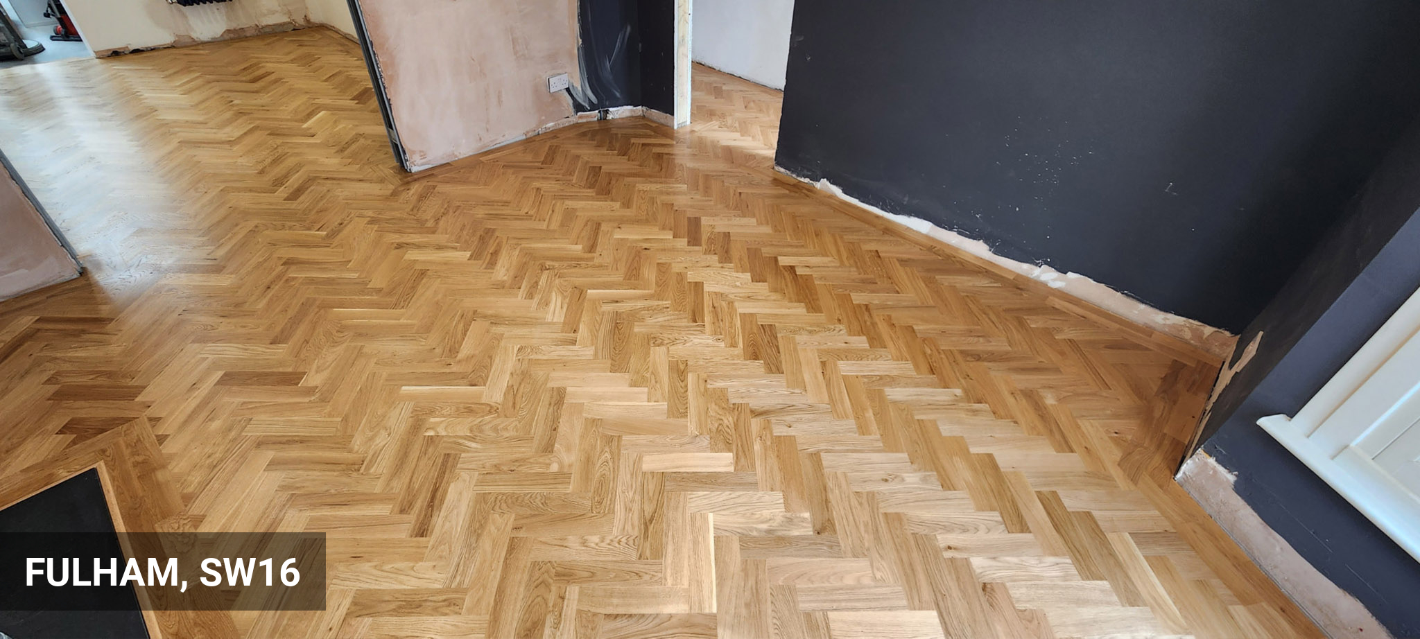 Oak Flooring Installation in Herringbone Pattern with Border in Fulham, SW16