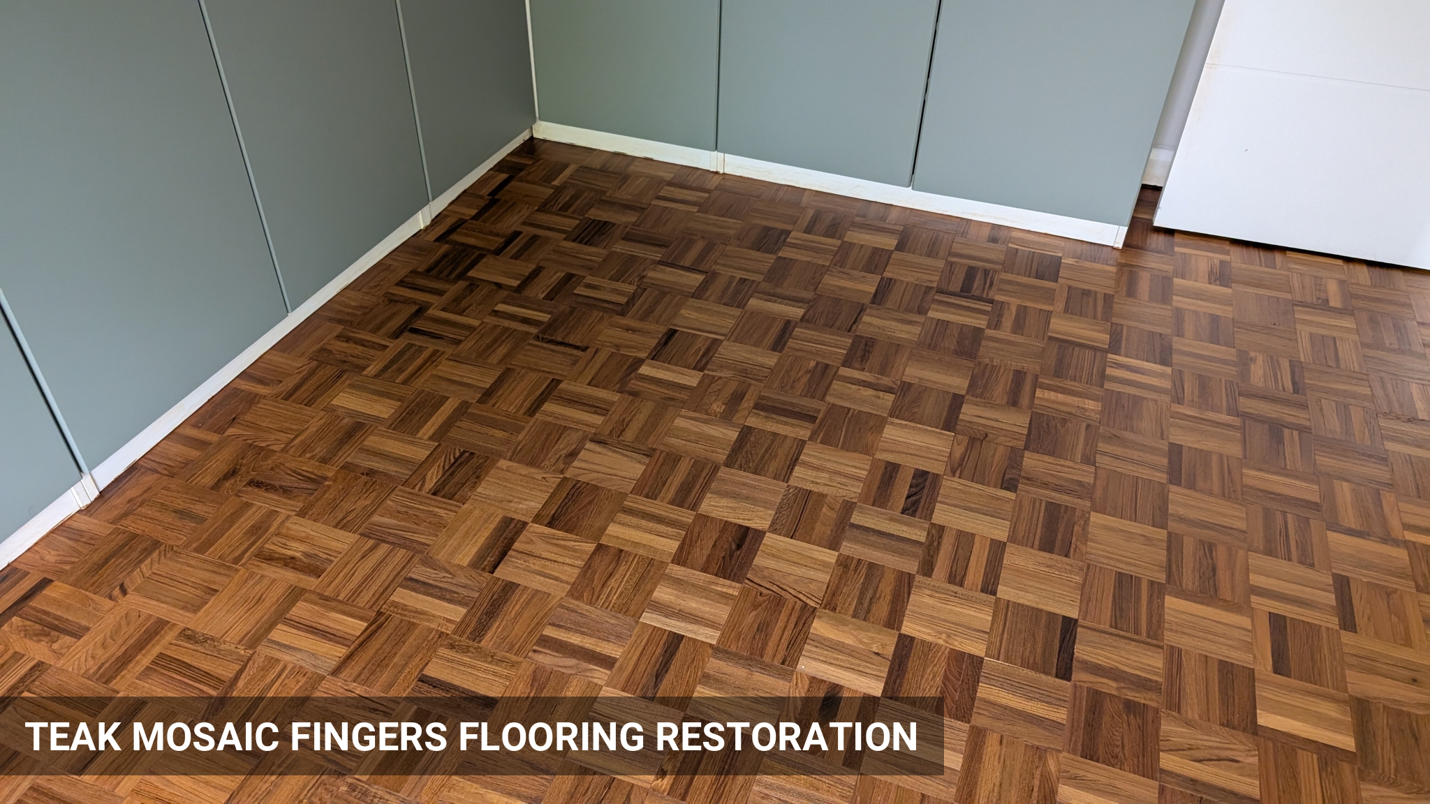 Teak Mosaic Fingers Parquet Flooring Restoration in West Byfleet