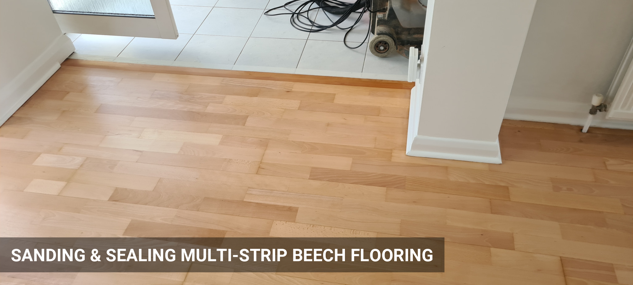Floor Sanding & Sealing of Multi-Strip Beech Wood Flooring in Shepperton, TW17