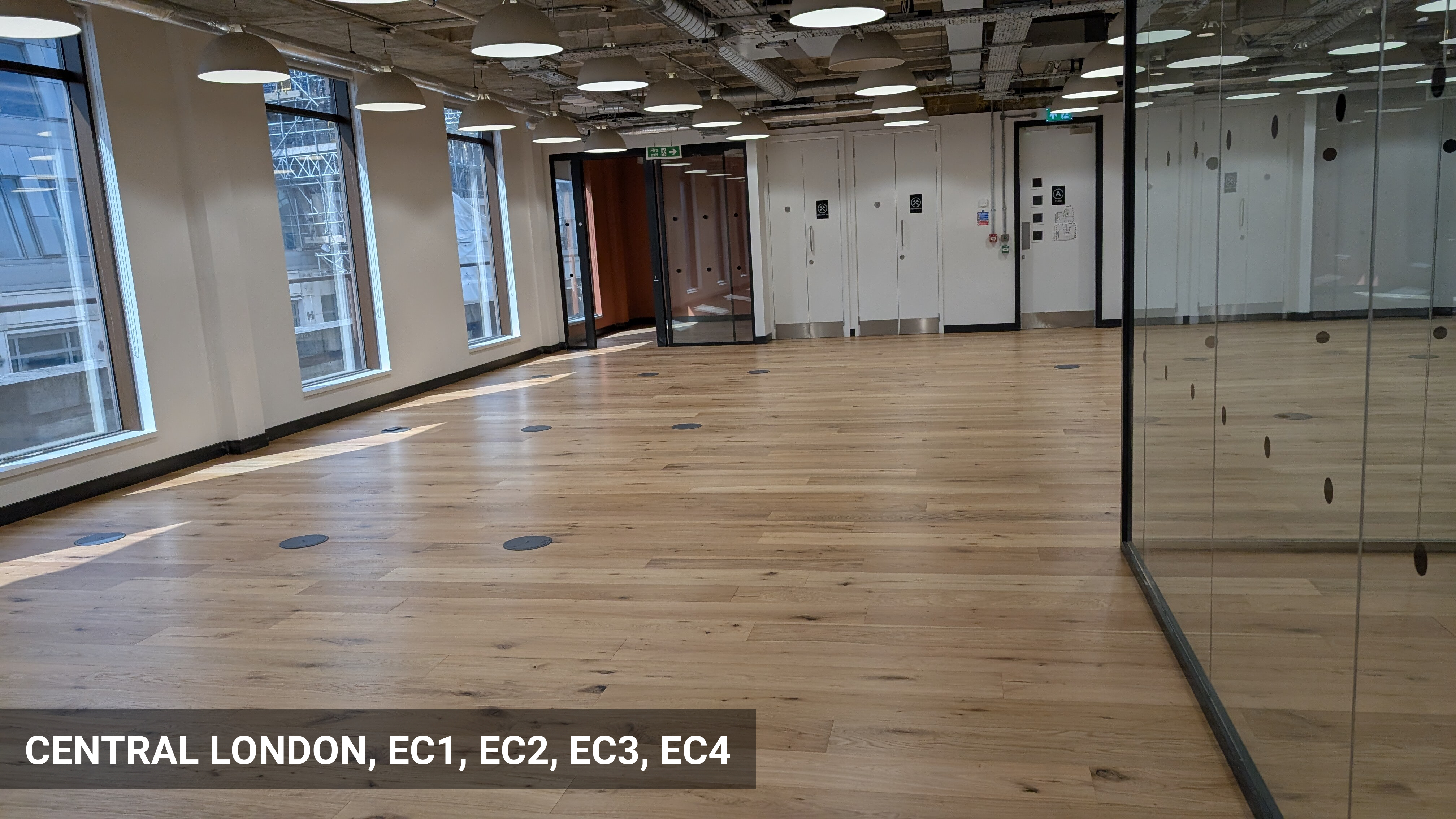 Floor Sanding & Finishing of Office Floors at WeWork, 12 Moorgate in Central London, EC1, EC2, EC3, EC4
