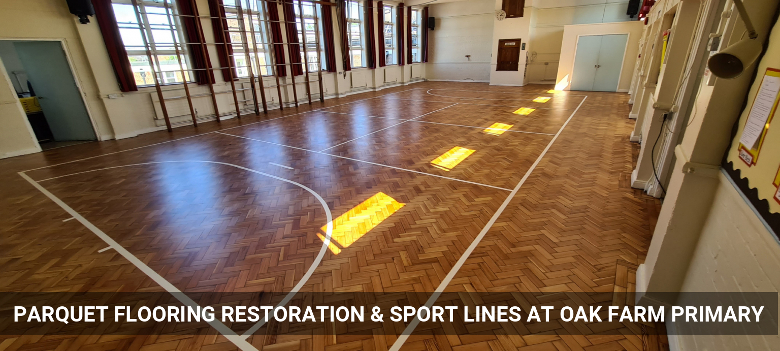 Parquet Flooring Restoration & Sport Lines Application at Oak Farm Primary in Uxbridge