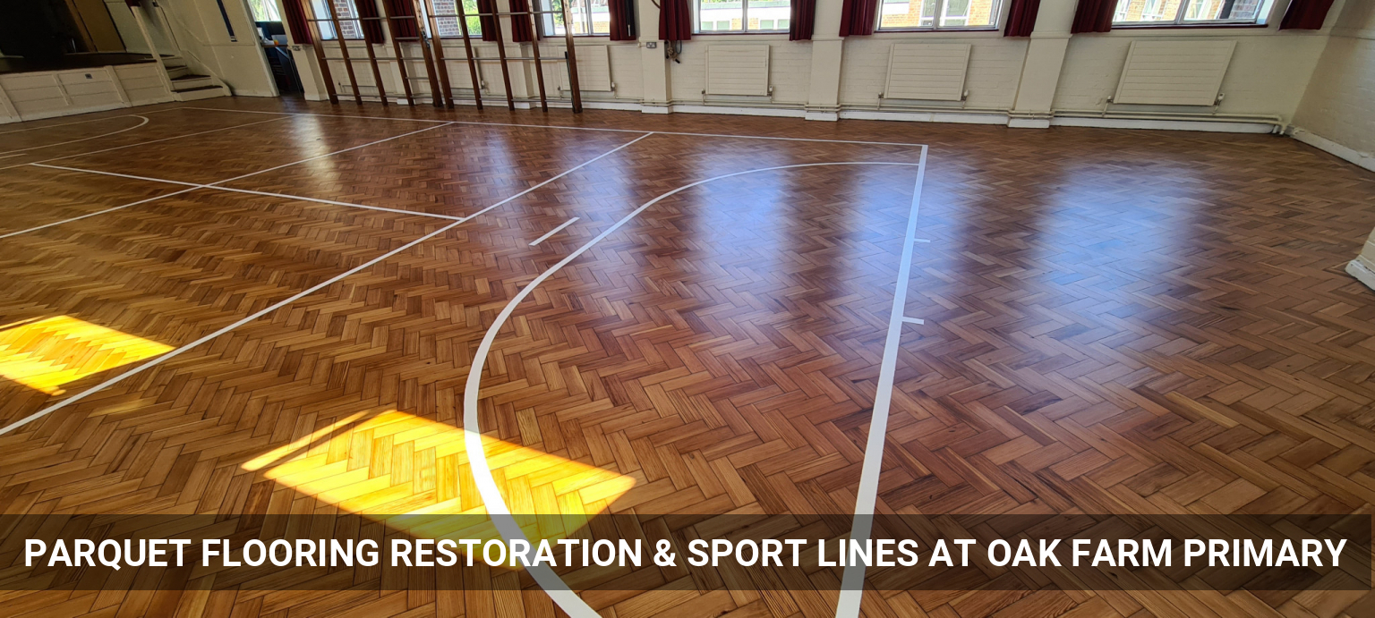 Parquet Flooring Restoration & Sport Lines Application at Oak Farm Primary in Uxbridge, UB8