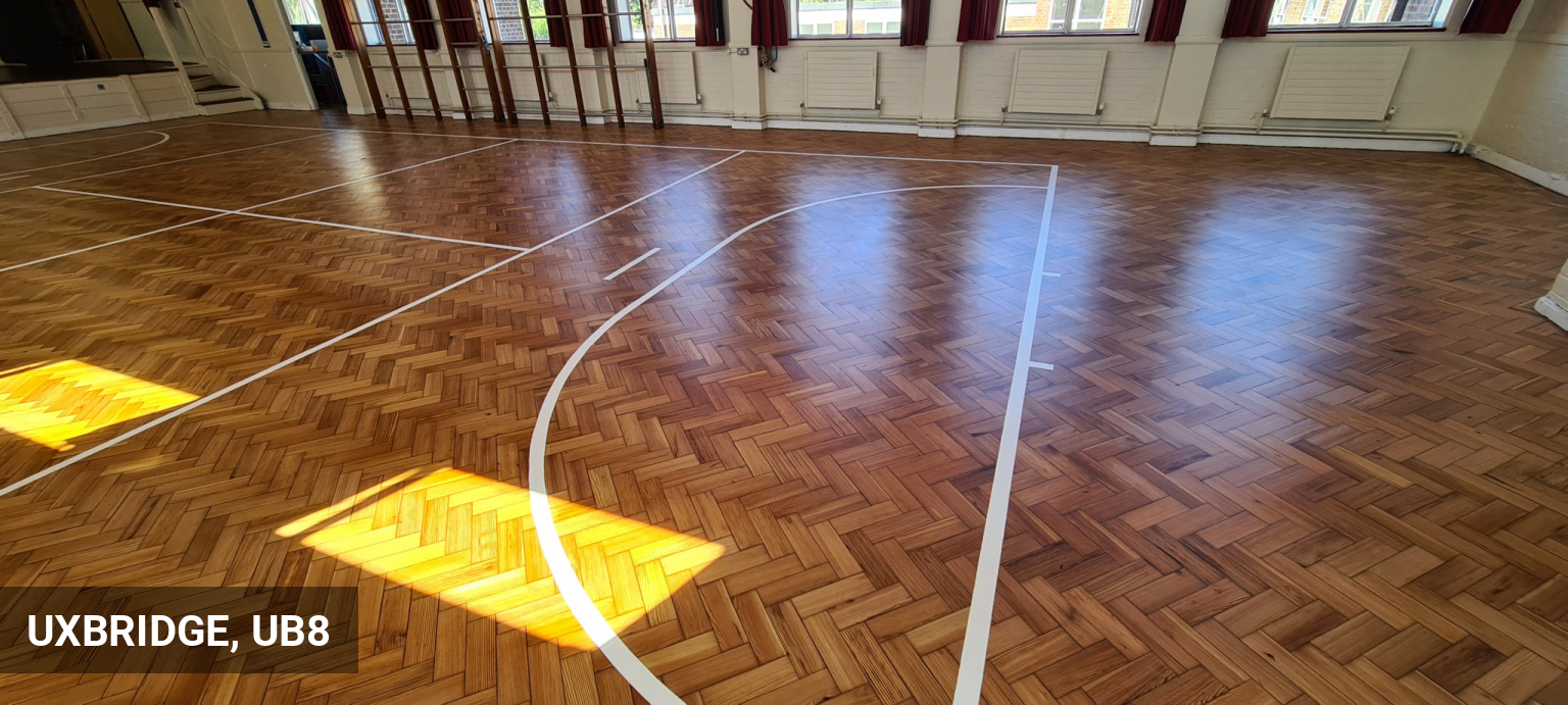Parquet Flooring Restoration & Sport Lines Application at Oak Farm Primary in Uxbridge