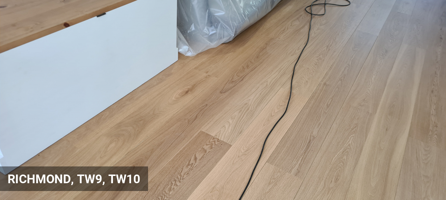 Sanding Engineered Oak Wood Flooring and Sealing With Inivisble / Raw Finish - Bona Mega Natural in Richmond