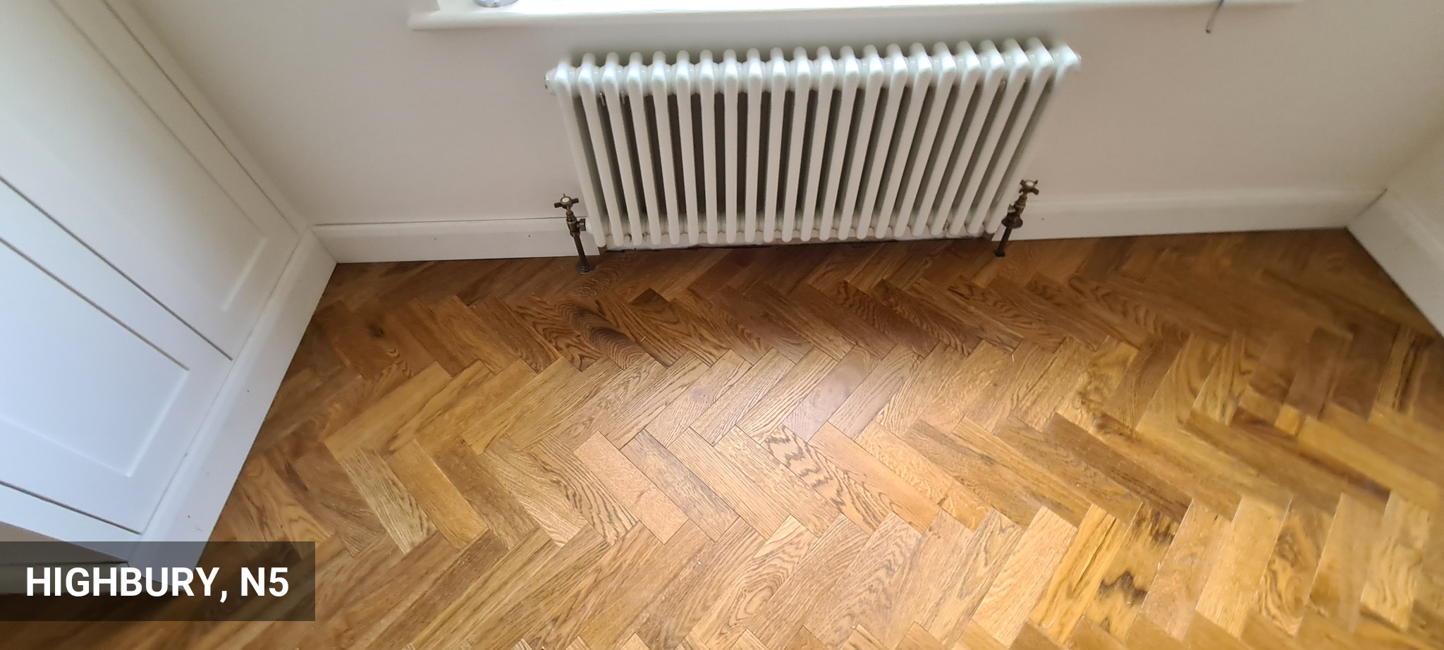 Herringbone Parquet Floor Fitting with Pipes Boxing in Highbury