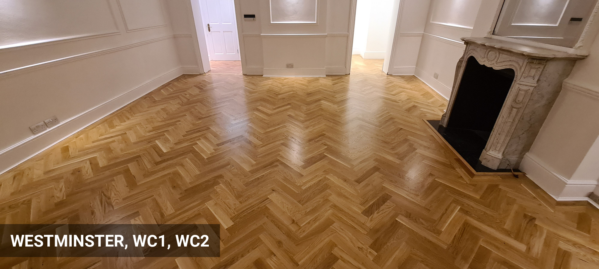 Solid Oak Parquet Flooring Rustic Installation with Border in Westminster, WC1, WC2