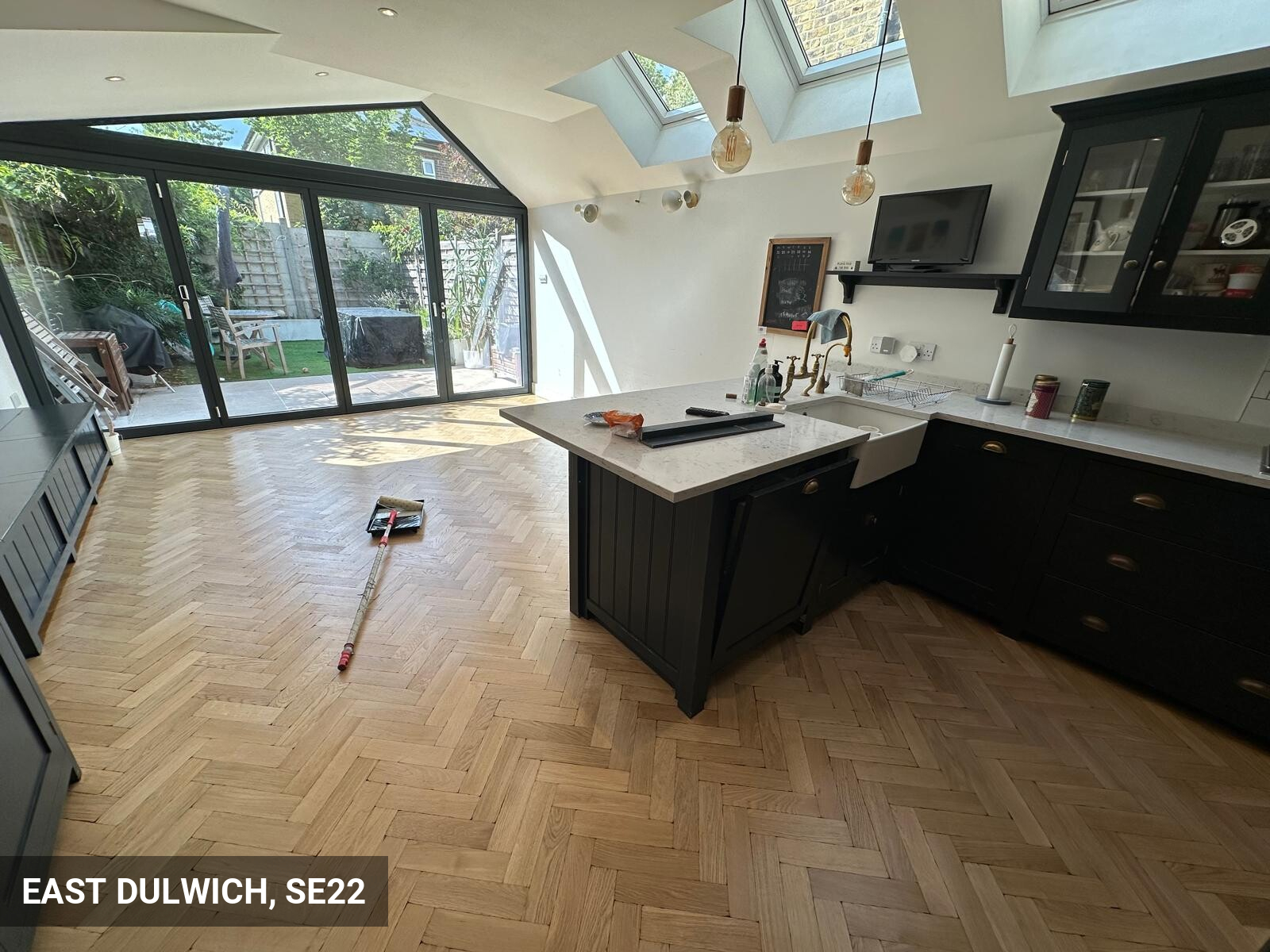 Thumbled Solid Oak Parquet Flooring Renovation in East Dulwich