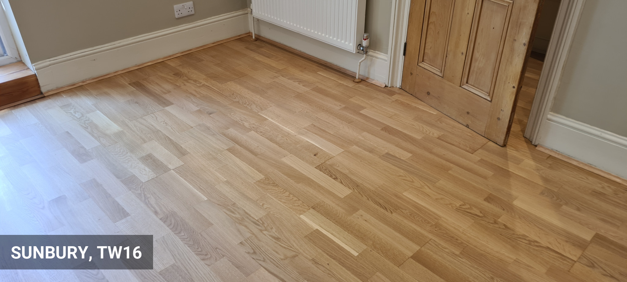 Sanding & Finishing Multi-strip Oak Flooring in Raw / Invisible Finish in Sunbury, TW16