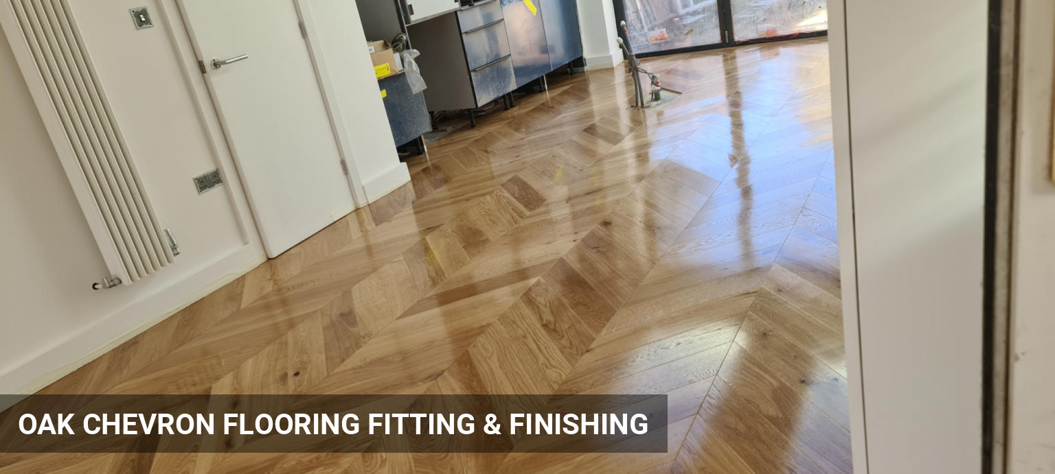 Oak Chevron Flooring Fitting & Finishing in Putney