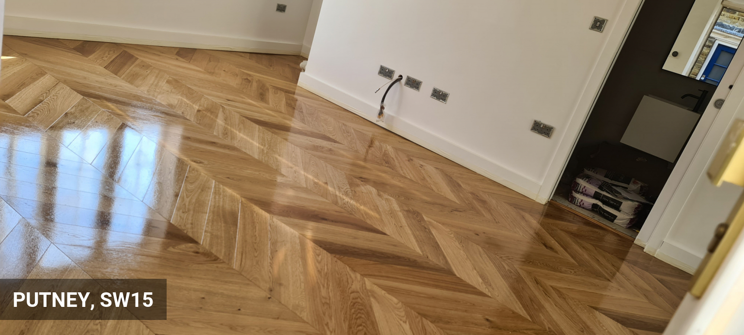 Oak Chevron Flooring Fitting & Finishing in Putney
