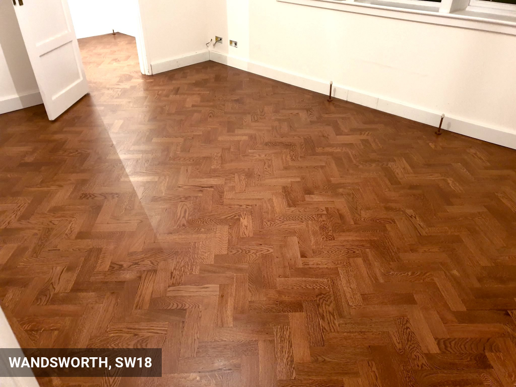 Oak Parquet Floor Installation & Finishing in Walnut Stain in Wandsworth, SW18
