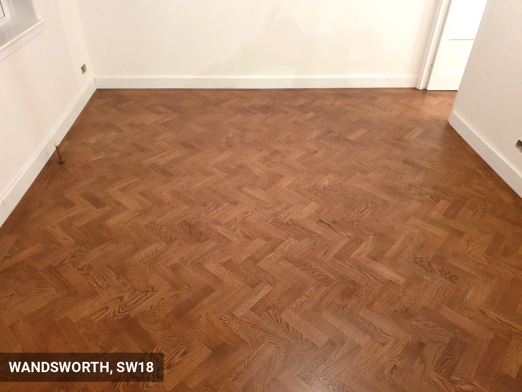 Oak Parquet Floor Installation & Finishing in Walnut Stain in Wandsworth