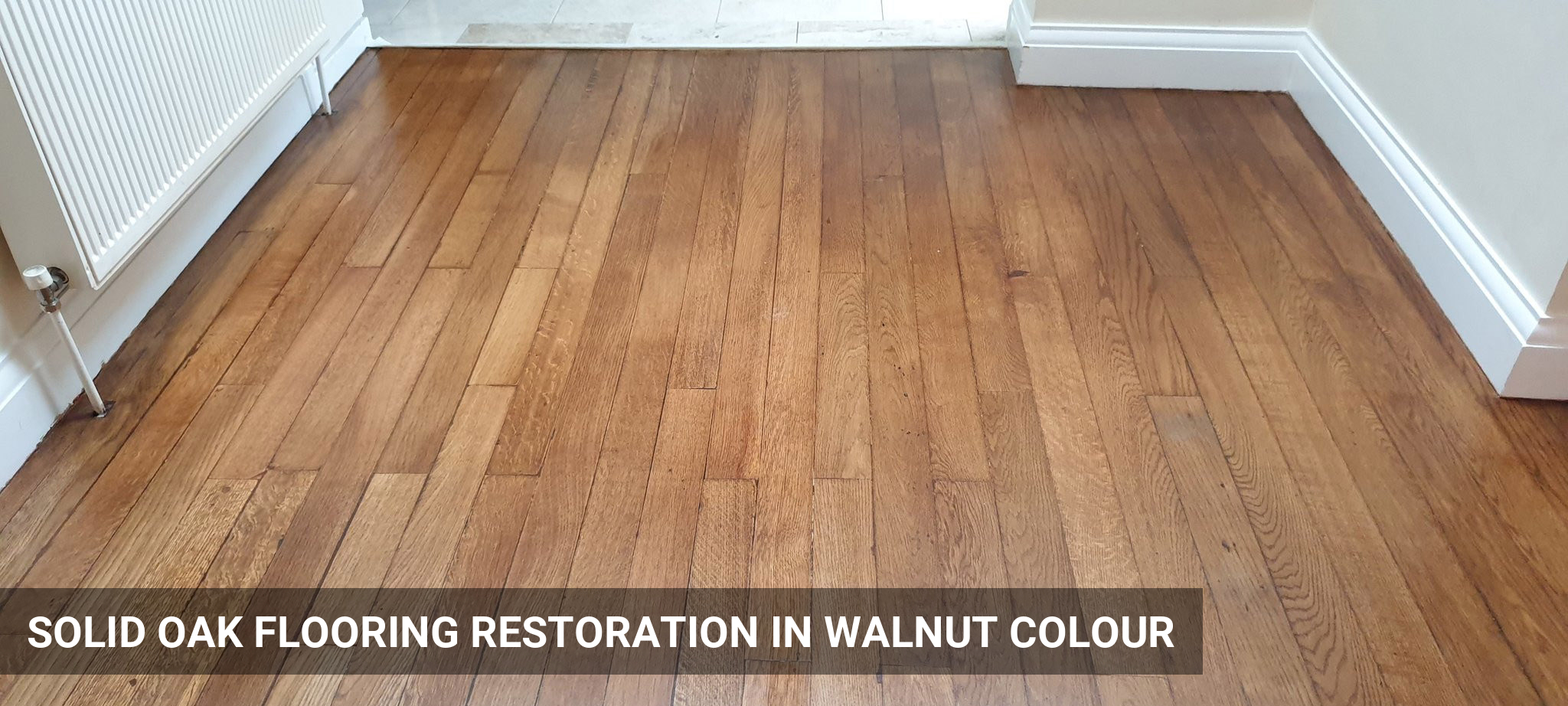 Solid Oak Flooring Restoration in Walnut Colour in Wembley, HA0