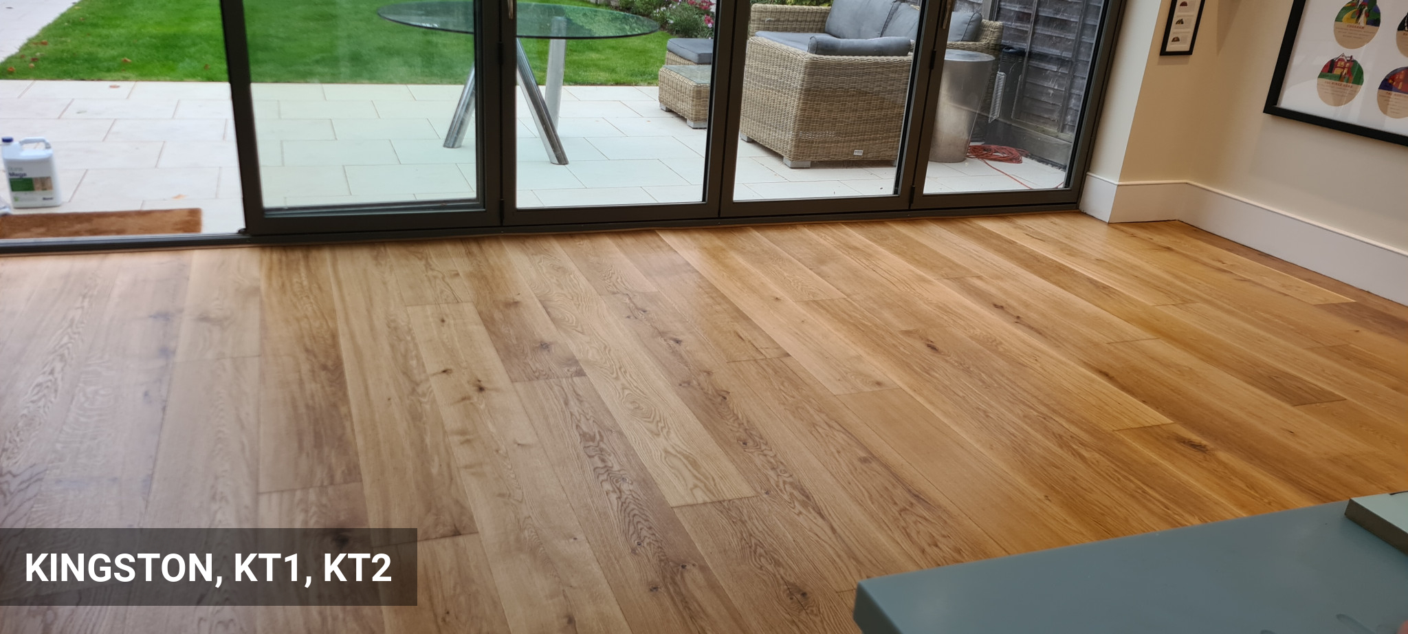 Sanding & Finishing Extra Wide Oak Flooring Planks in Kingston, KT1, KT2