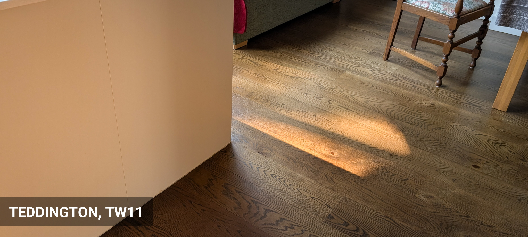 Engineered Oak Floor Restoration & Gap Filling, Finished in Jacobean Oak Stain in Teddington, TW11