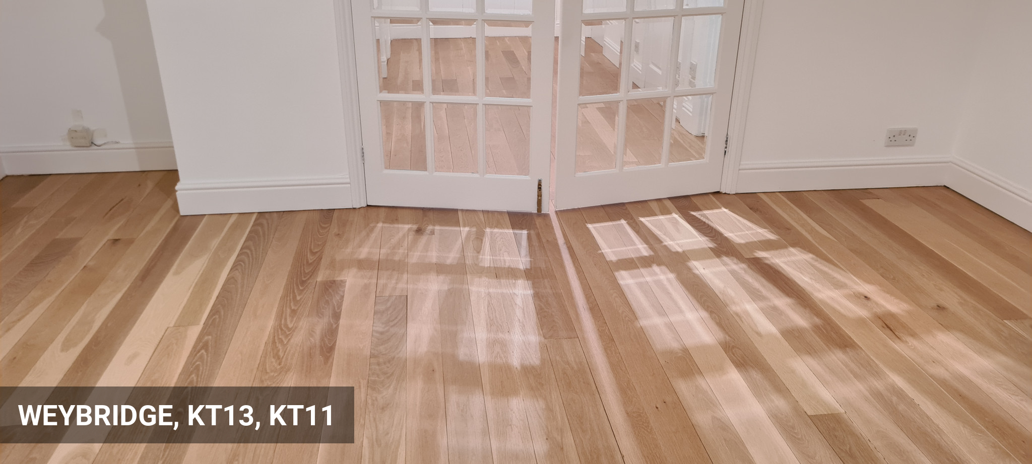 Restoration of Solid Oak Flooring with Raw / Invisible Finish in Weybridge, KT13, KT11