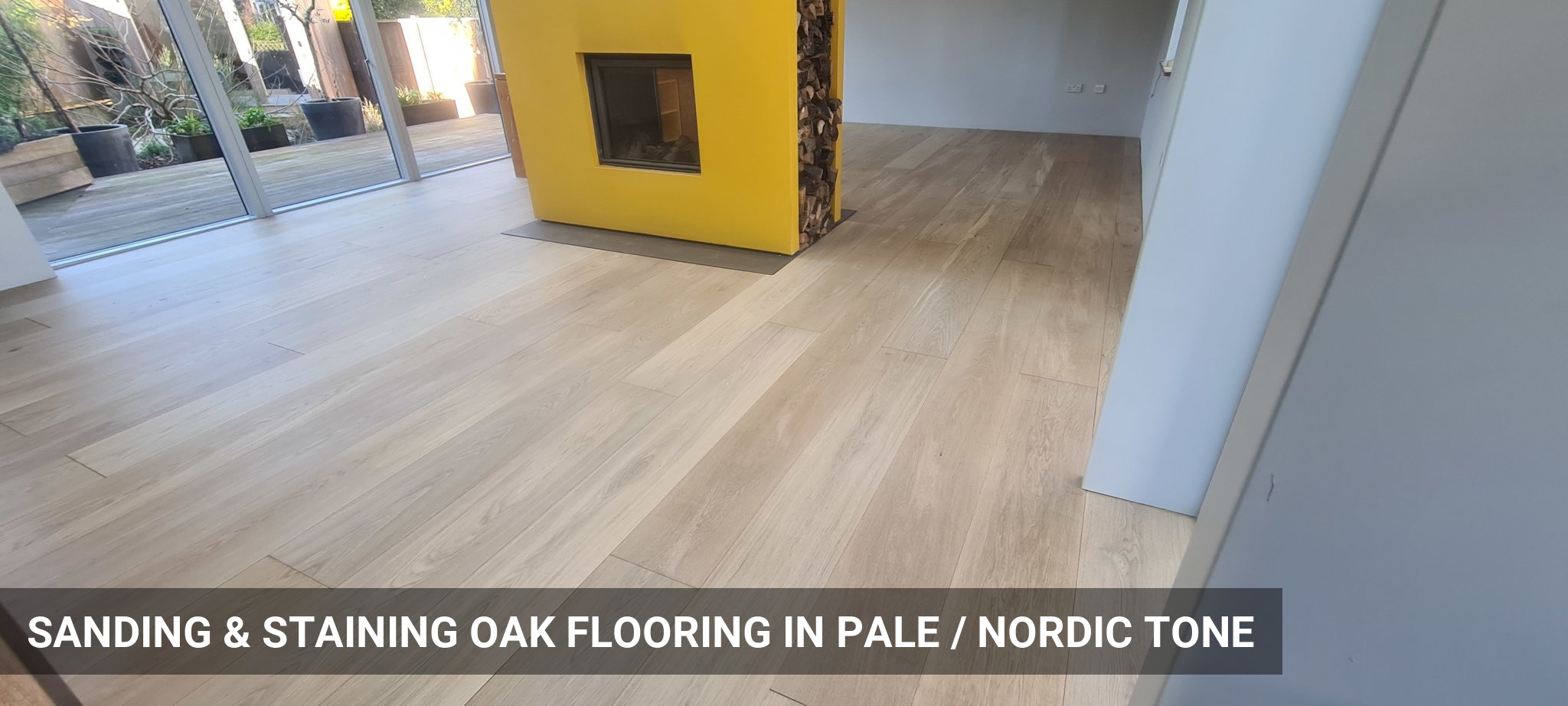 Sanding & Staining Extra Wide Oak Flooring Planks in Nordic Tone in Sutton