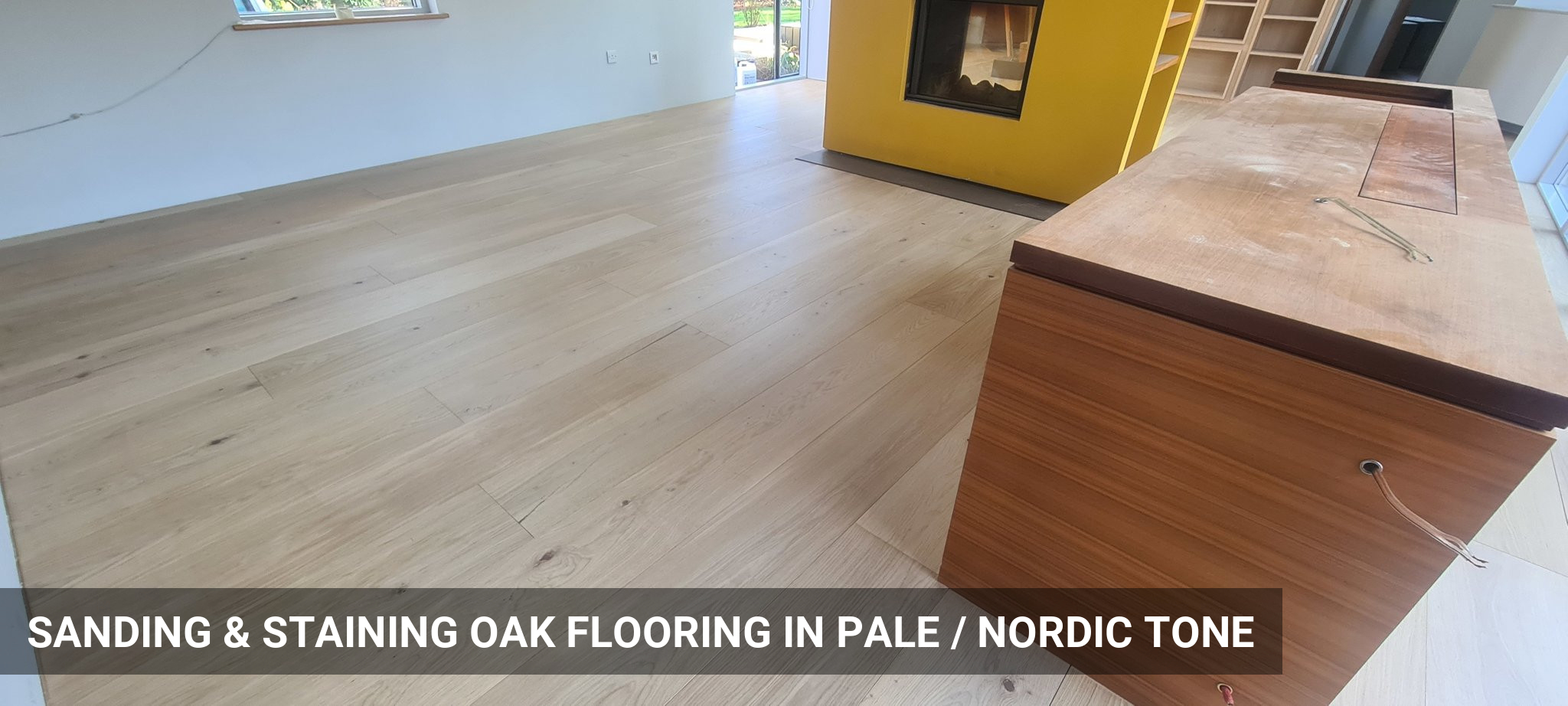 Sanding & Staining Extra Wide Oak Flooring Planks in Nordic Tone in Sutton, SM1