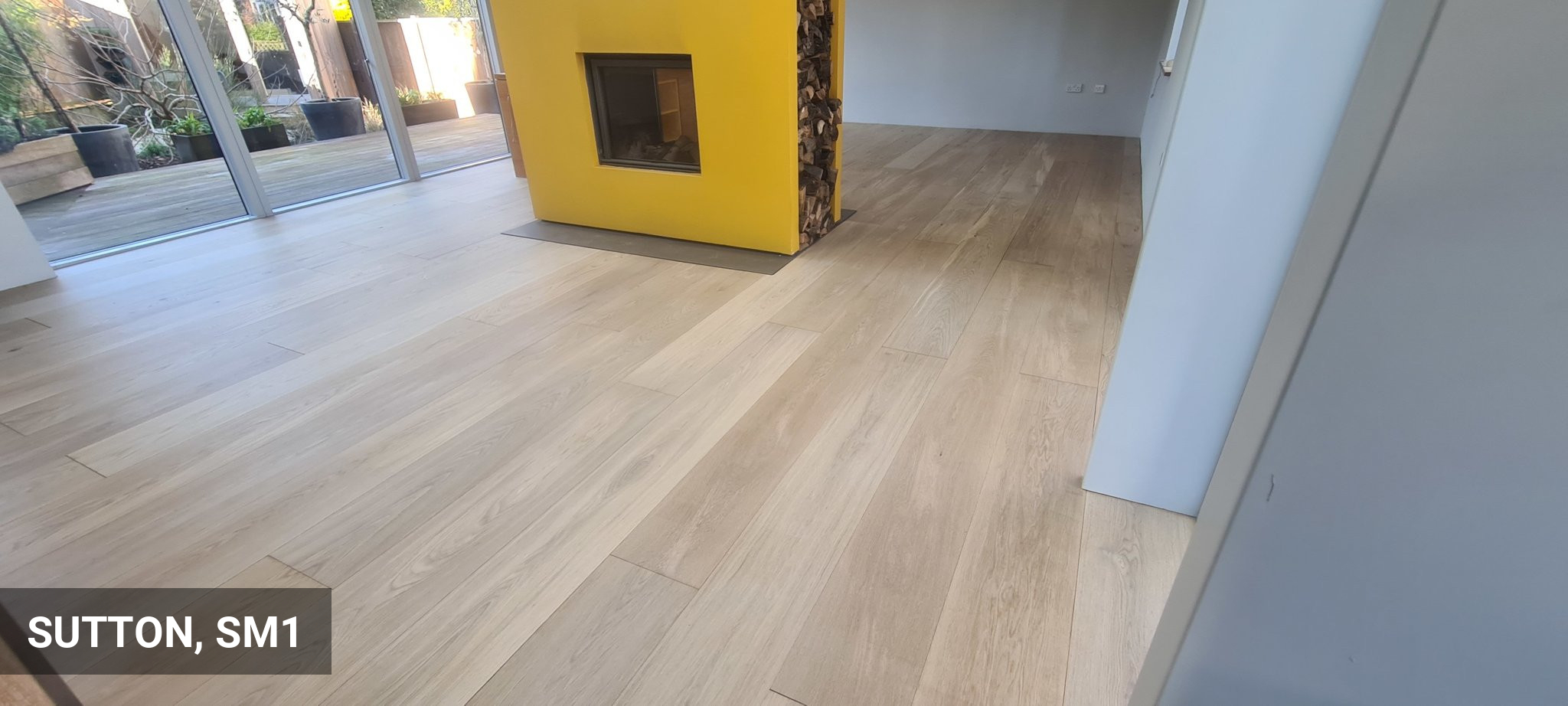 Sanding & Staining Extra Wide Oak Flooring Planks in Nordic Tone in Sutton, SM1